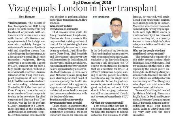 Vizag Equals London In Liver Transplant (The Hans India)
